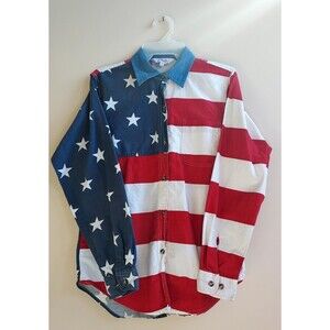 Mens Roper R W & B Patriotic American Flag Cotton LS Button Down Shirt Size S